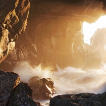 Sunlight cutting through rocks