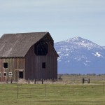 Old barn and mountains